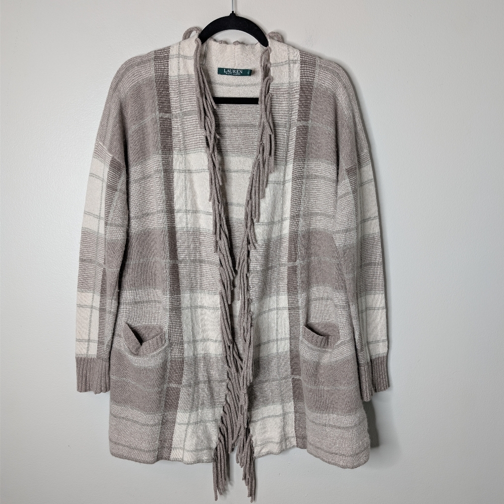 Lauren Ralph Lauren Wool Cashmere Fringe Cardigan